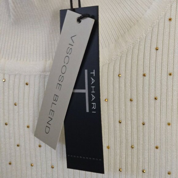 T Tahari NWT Ivory Gold Studded Ribbed Mock Neck Sleeveless Top Size XS - Picture 4 of 6
